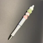 SD Beaded Pen White w/peach green floral